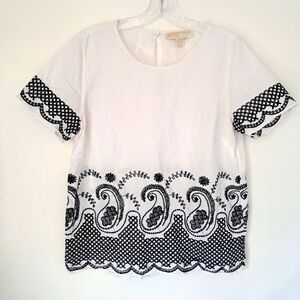 Michael Kors White Blouse with Black Embroidery